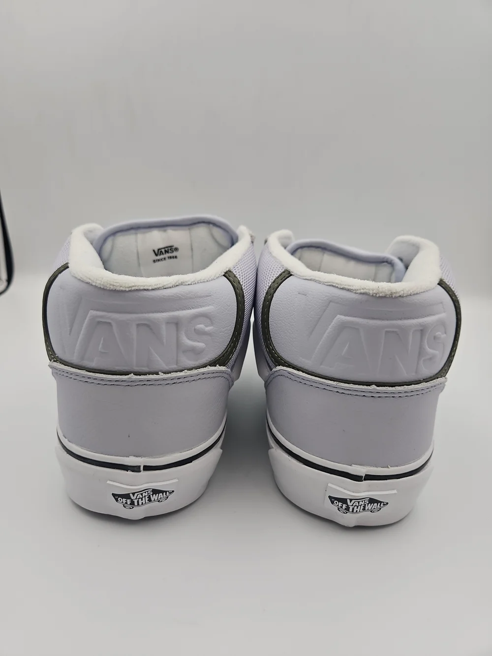 Vans Mid-Top Sneakers in Light Gray/Blue, White and Olive Green